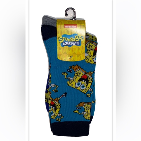 SpongeBob Crew Socks 2 Pair Men 8-12 Green Blue Nickelodeon Square Pants NEW! - Picture 1 of 12
